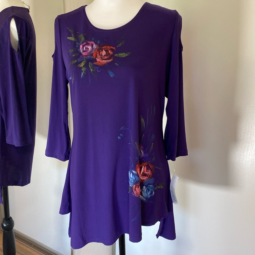 New Caribe Purple Hand-painted Shirt, Peekaboo shoulders